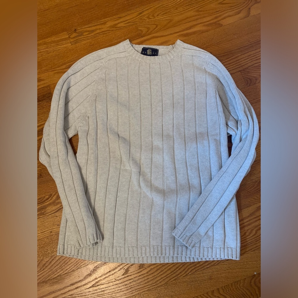 Men’s Vintage Orbis Ribbed Cotton Sweater in cream/gray, medium